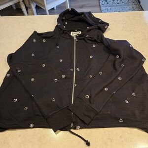 Peace Love World Black Hoodie with Heart and Peace Symbols